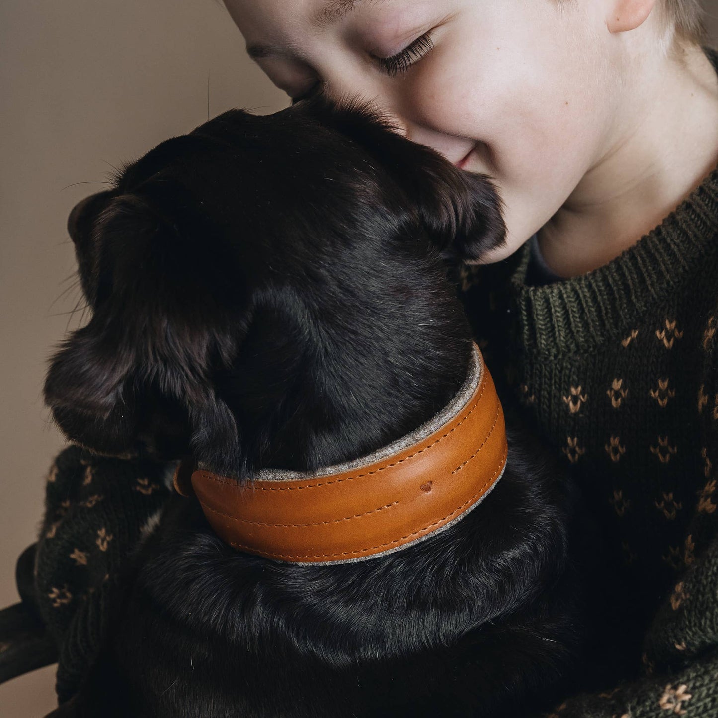 Breites, mit Wolle gepolstertes Hundehalsband. Kiefer